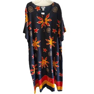 Dee Dee's Vintage Black Tropical Beach Maxi Dress Women's 3XL NWT